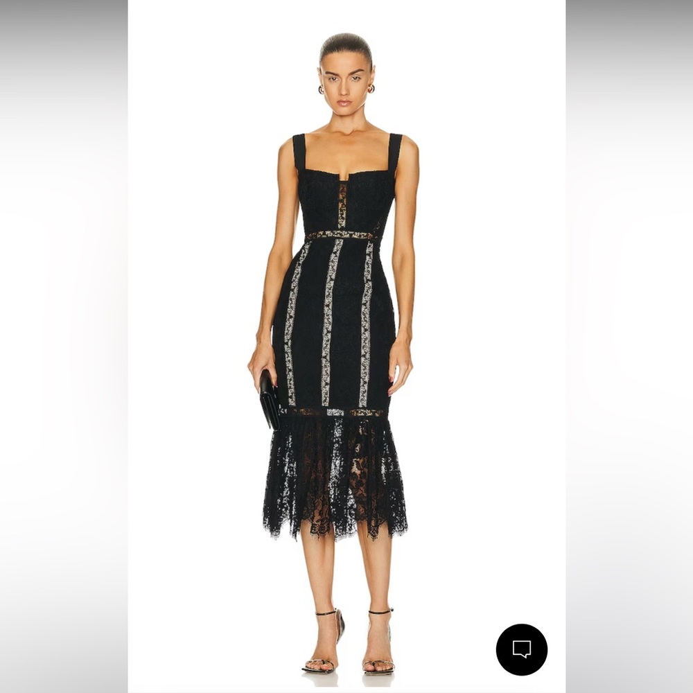 NWT Self-Portrait Corded Lace Midi Dress 6 Black